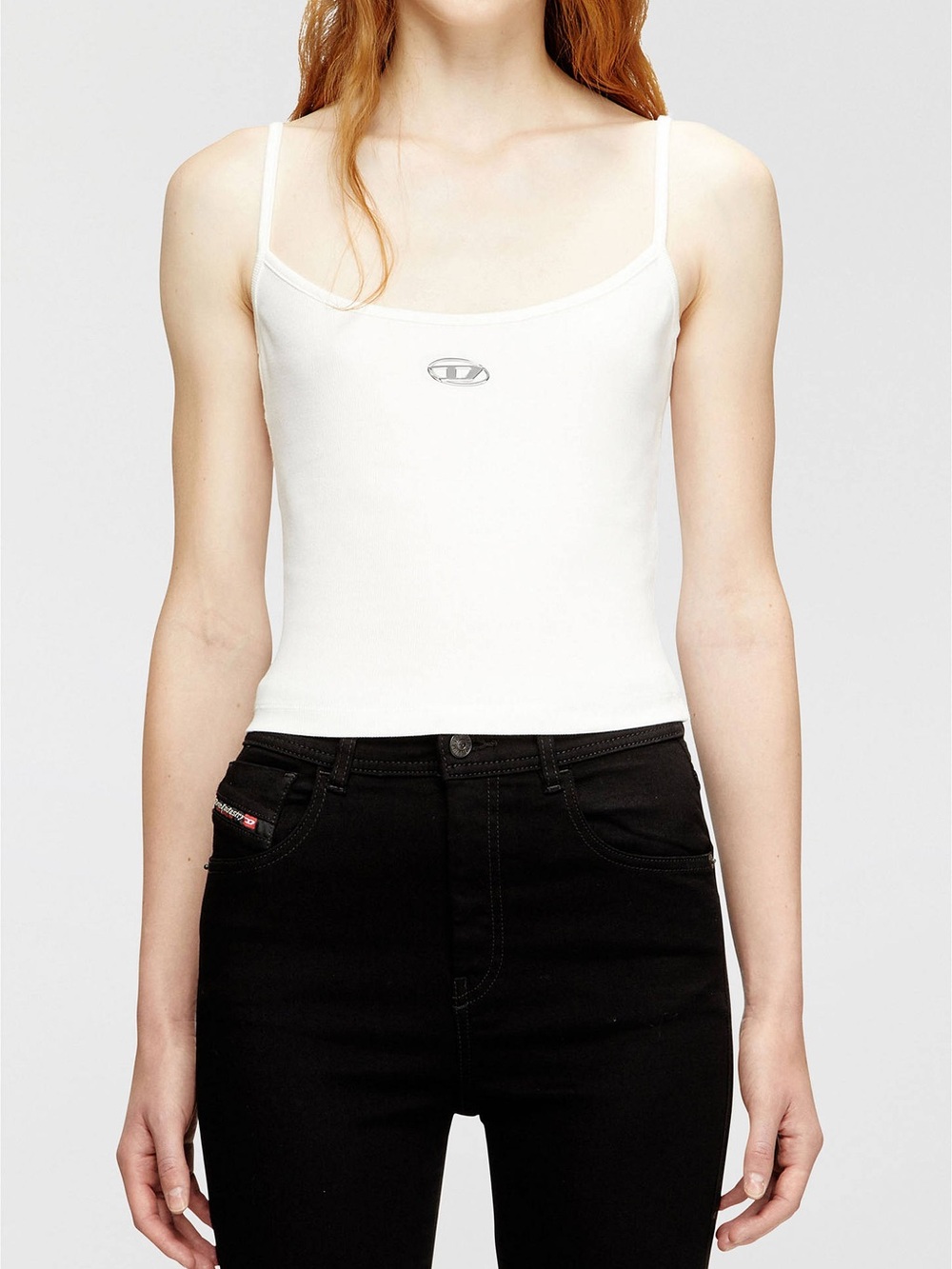 Diesel White Spaghetti-Strap Crop Camisole